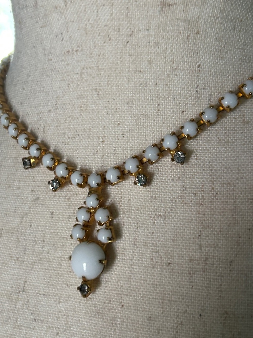 Vintage White MilkGlass Drop Necklace - Picture 3 of 6